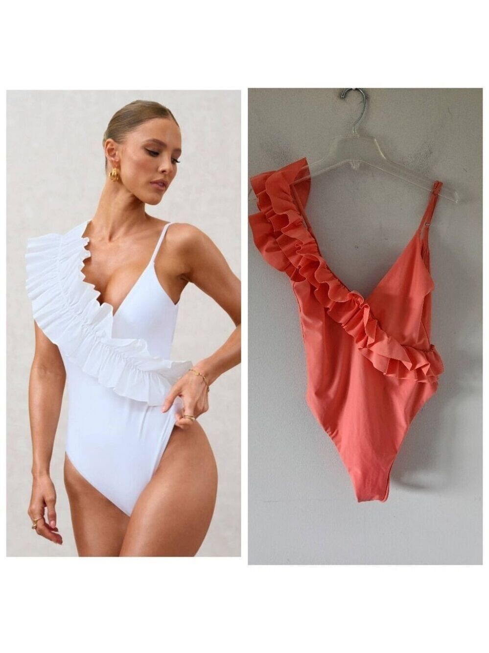 CLUB L London | Sandy Shores one piece swimsuit ruffled Salmon Pink US Sz 4